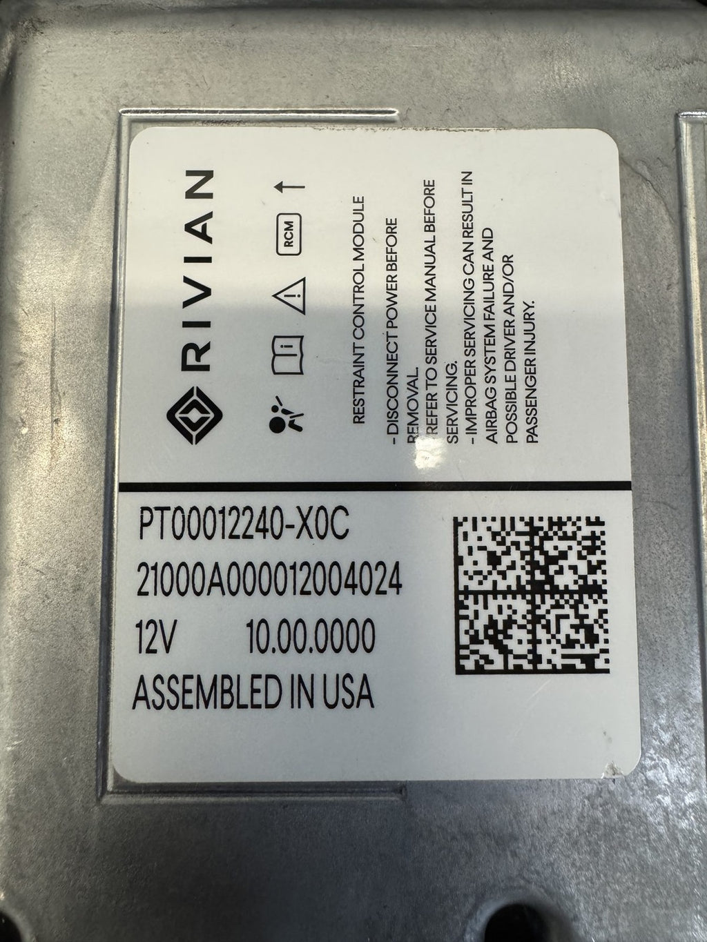 2022-2024 Rivian R1S R1T SRS Restraint Control Module OEM PT00012240-X0C - eBay image 2